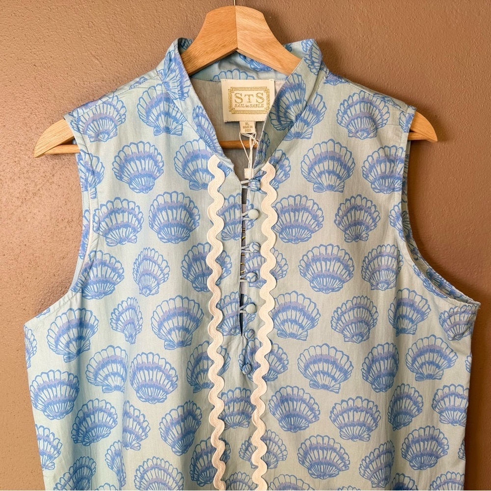 Sail to Sable Blue Shell Short Ric Rac Mini Dress Size XL Nautical Boho Travel - Picture 6 of 15